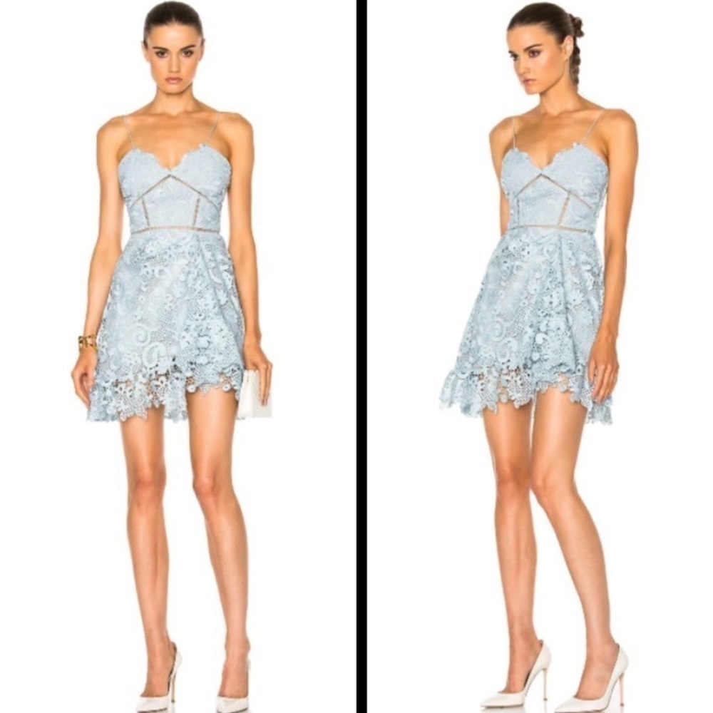 Self Portrait Light Blue Lace Paisley Vine Side Knot Mini Cocktail Dress Size 6